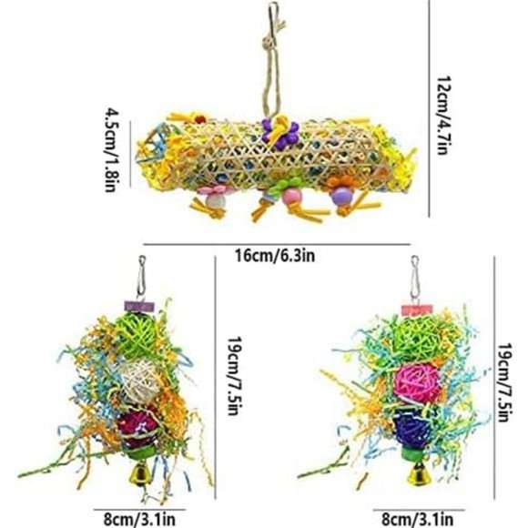 3Pack Bird ChewingToys Foraging Shredder Toy Parrot Cage Bird Loofah Hanging Toy - Picture 2 of 5